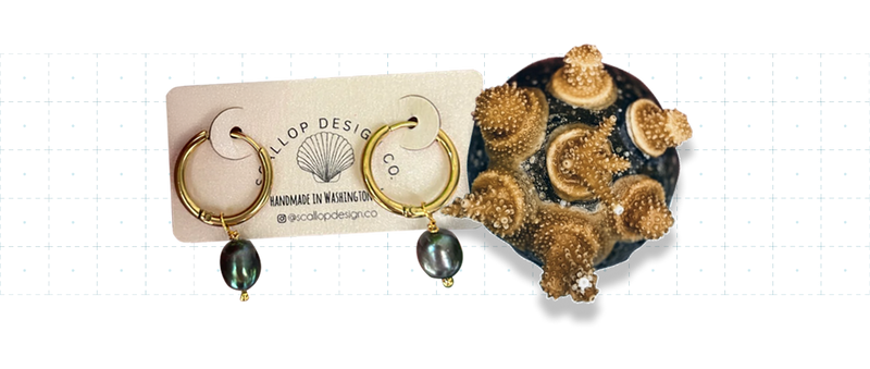 Ocean Lover Pearl Earrings (Black Pearl) + Adopt a Coral Set